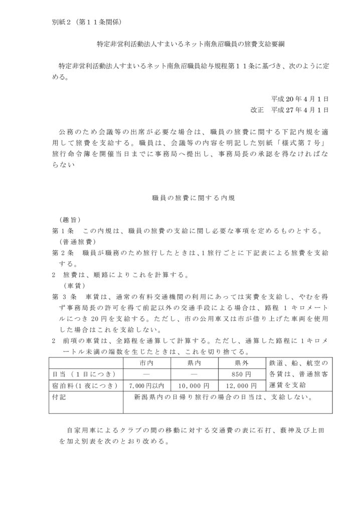 すまいるネット南魚沼職員の旅費支給要綱