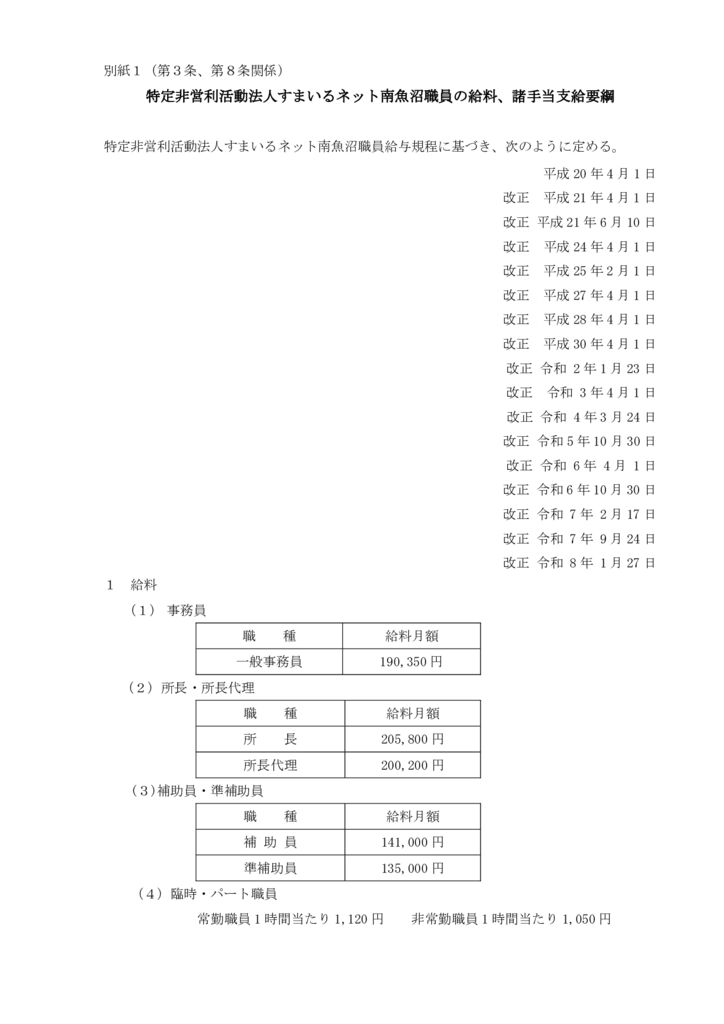 すまいるネット南魚沼職員の給与に関する規程（別紙１）